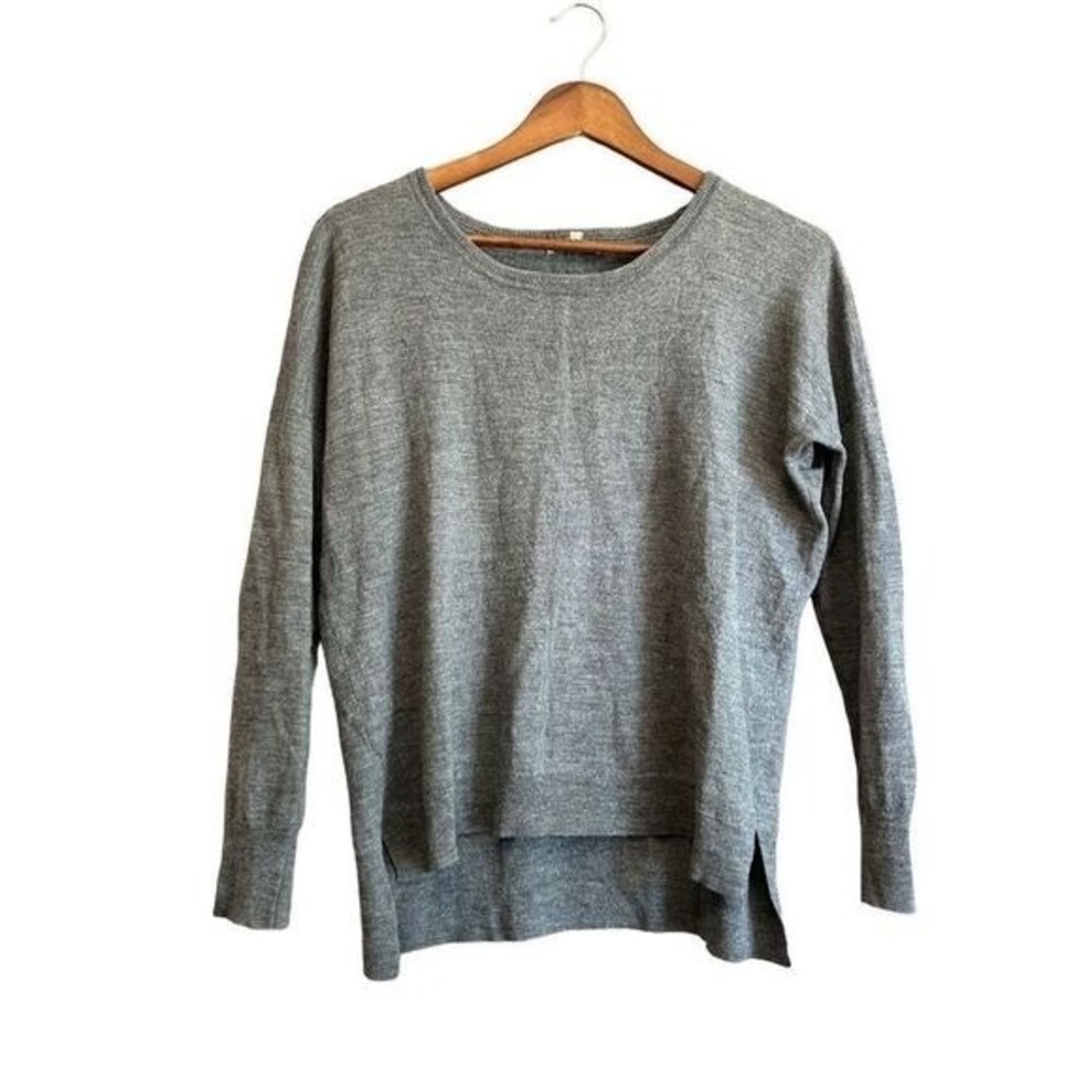 Madewell 1937 Gray Long Sleeve Crew Neck Hi-Low Hem Casual Top Small S